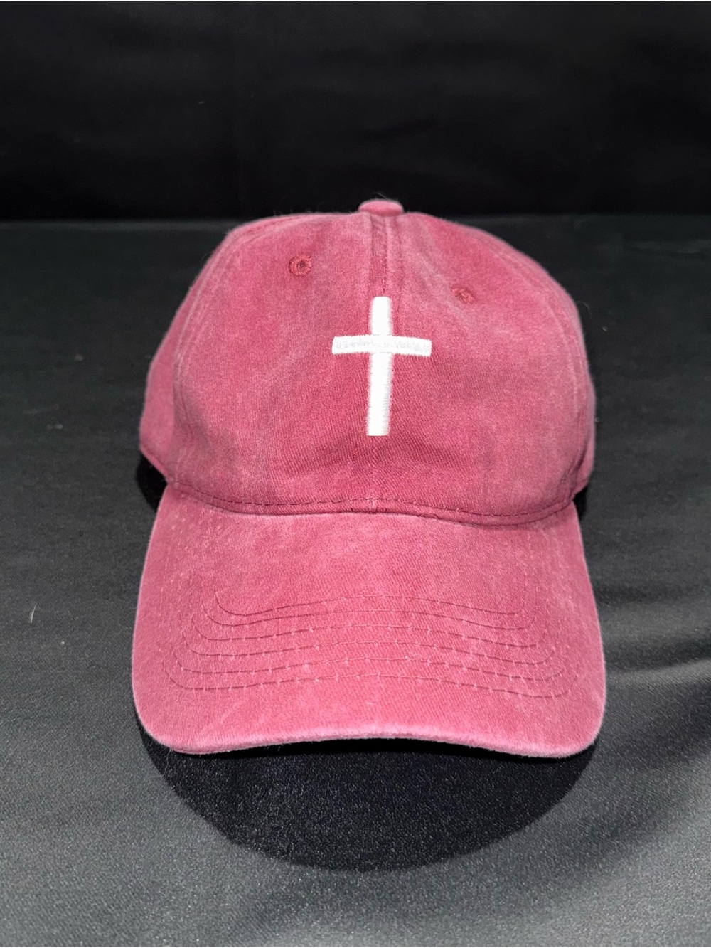 Embroidered Cross Baseball Cap - Rose Pink
